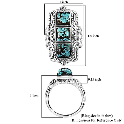 Artisan Crafted Blue Moon Turquoise 3 Stone Ring in Sterling Silver (Size 10.0) 5.15 ctw