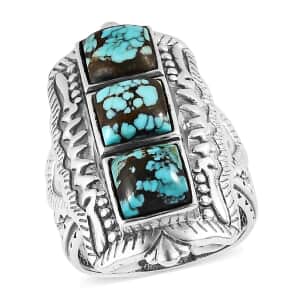 Artisan Crafted Blue Moon Turquoise 3 Stone Ring in Sterling Silver 5.15 ctw