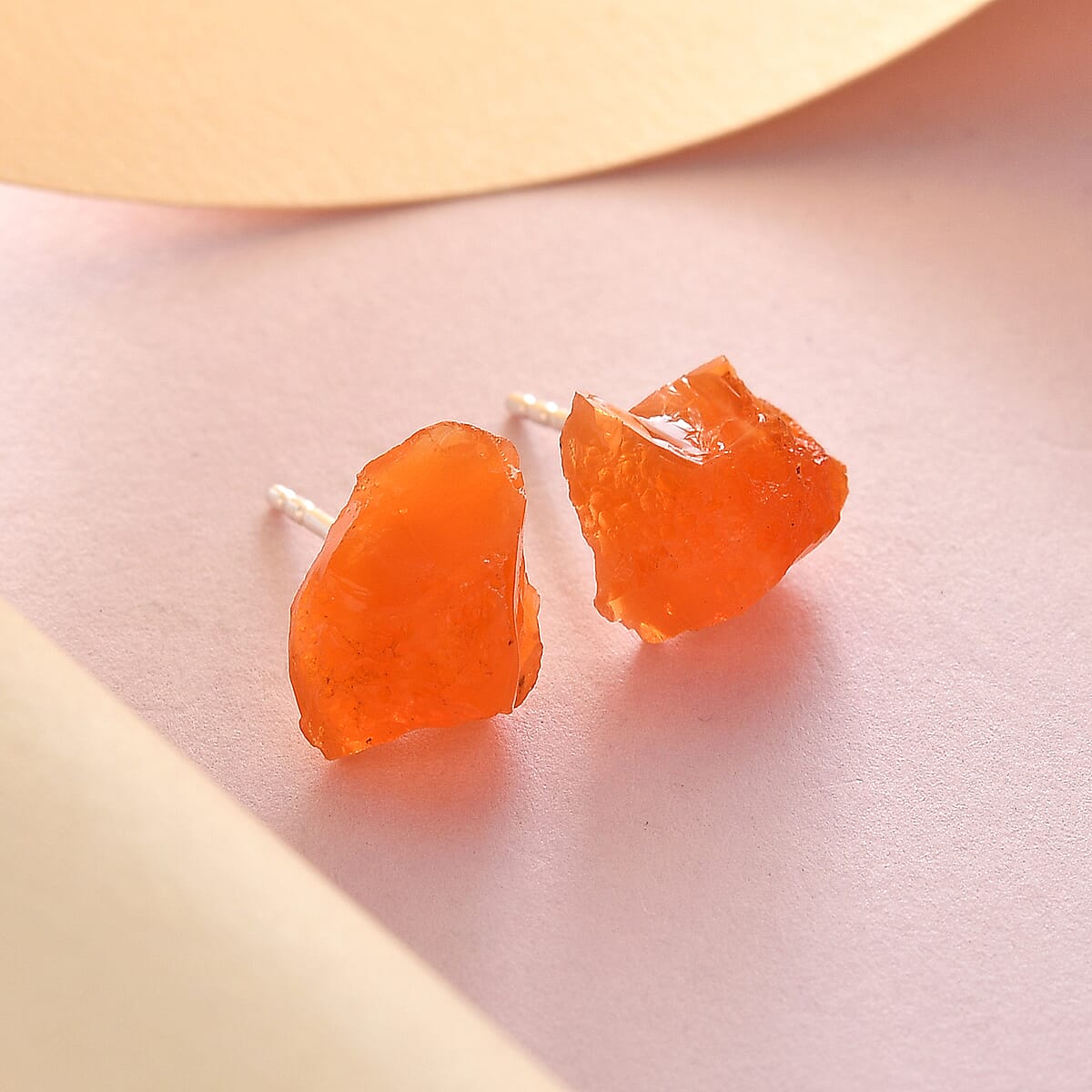 Rough Cut Jalisco Fire Opal Solitaire Stud Earrings in Sterling Silver 7.50 ctw image number 1