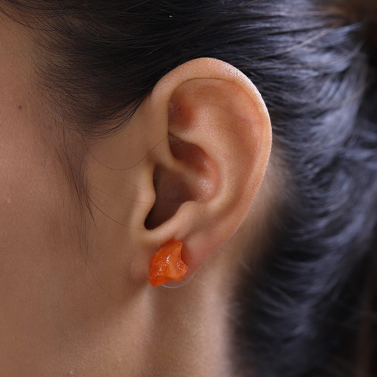 Rough Cut Jalisco Fire Opal Solitaire Stud Earrings in Sterling Silver 7.50 ctw image number 2