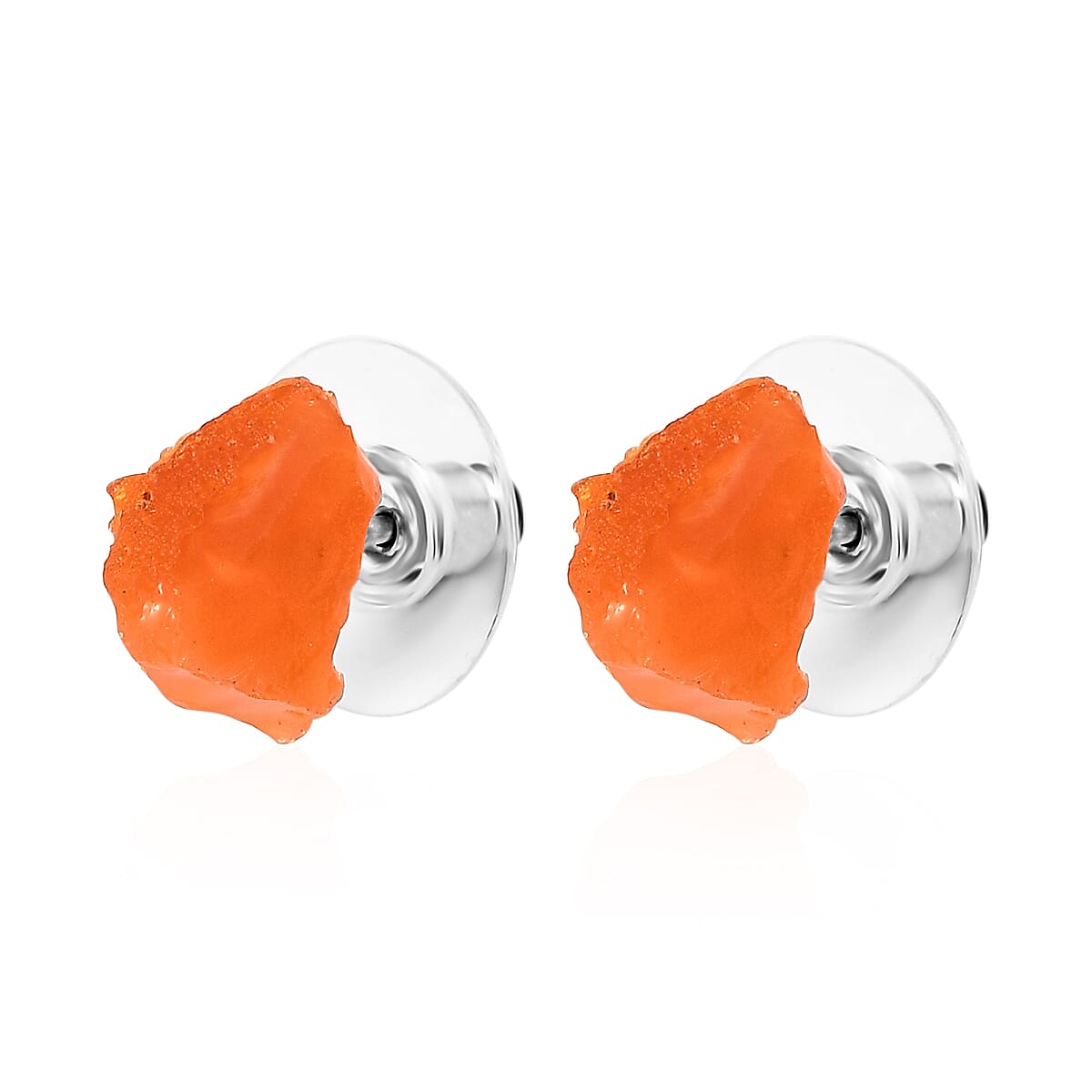 Rough Cut Jalisco Fire Opal Solitaire Stud Earrings in Sterling Silver 7.50 ctw image number 3