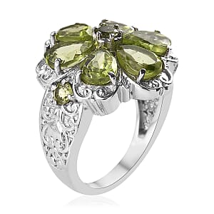 Peridot Floral Ring in Stainless Steel (Size 7.0) 3.25 ctw , Tarnish-Free, Waterproof, Sweat Proof Jewelry