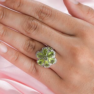 Peridot Floral Ring in Stainless Steel (Size 9.0) 3.25 ctw , Tarnish-Free, Waterproof, Sweat Proof Jewelry