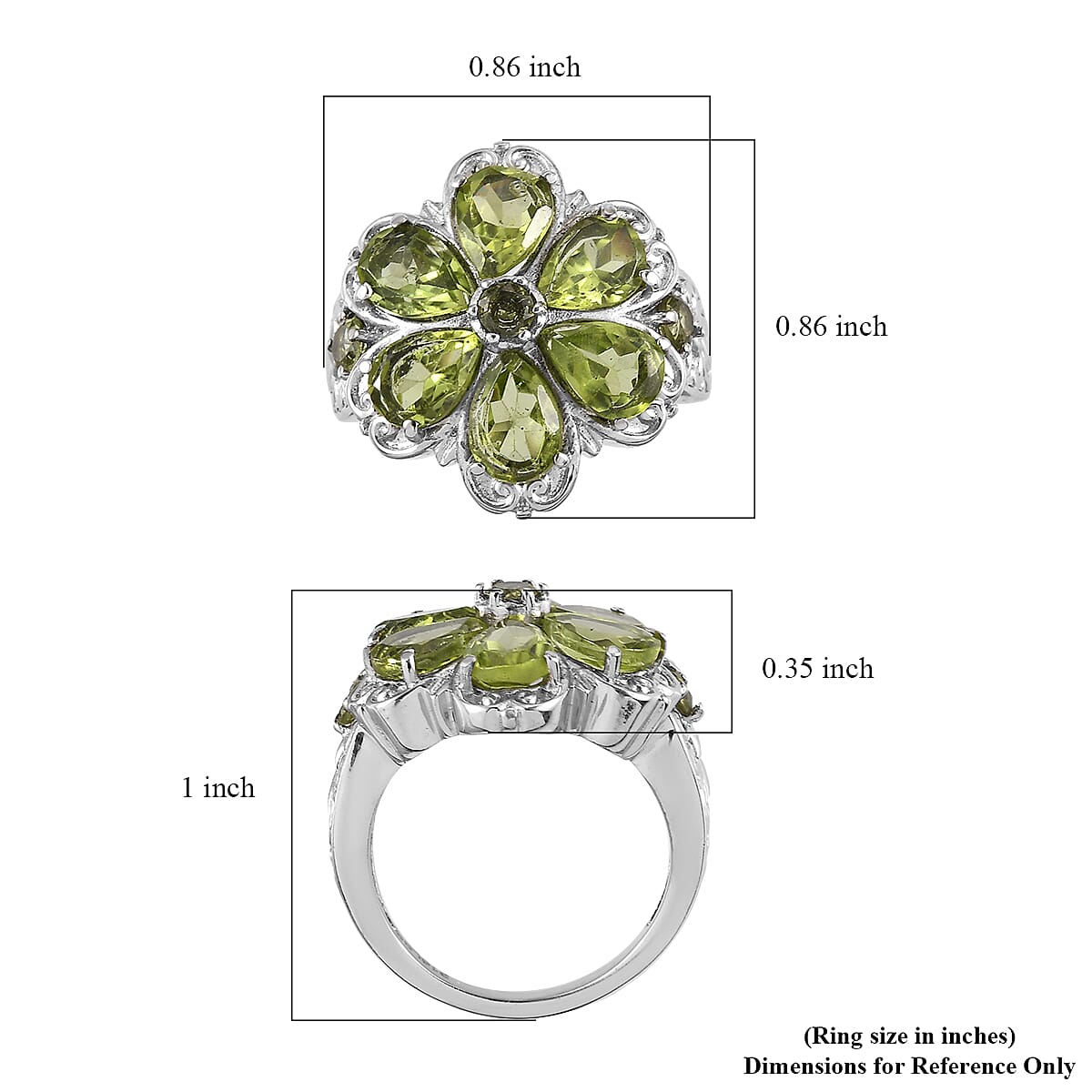 Peridot Floral Ring in Stainless Steel (Size 9.0) 3.25 ctw , Tarnish-Free, Waterproof, Sweat Proof Jewelry image number 5