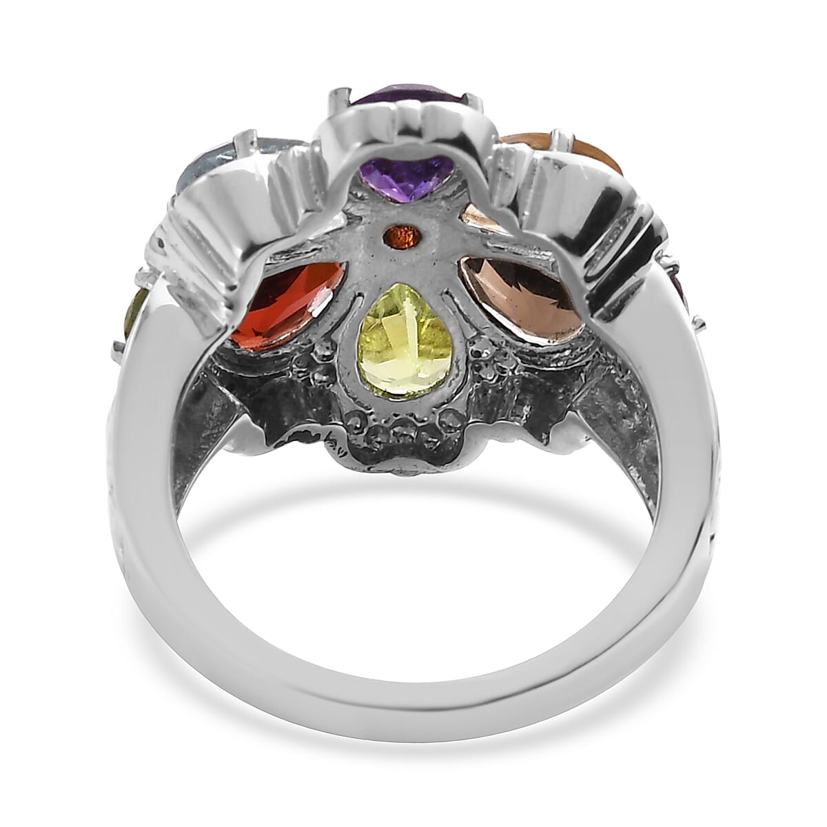 Multi Gemstone Floral Ring in Stainless Steel (Size 8.0) 2.80 ctw , Tarnish-Free, Waterproof, Sweat Proof Jewelry image number 4