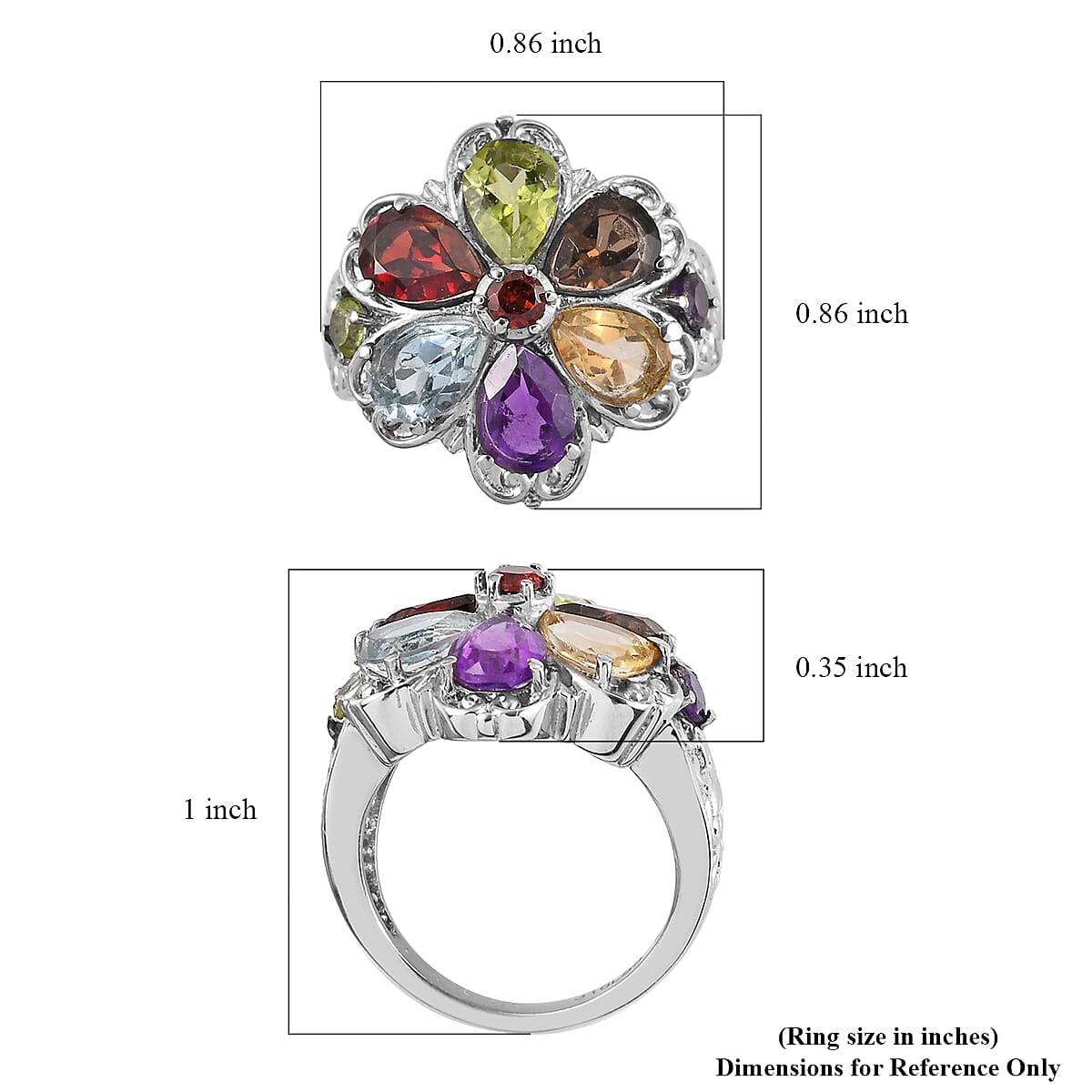 Multi Gemstone Floral Ring in Stainless Steel (Size 8.0) 2.80 ctw , Tarnish-Free, Waterproof, Sweat Proof Jewelry image number 5