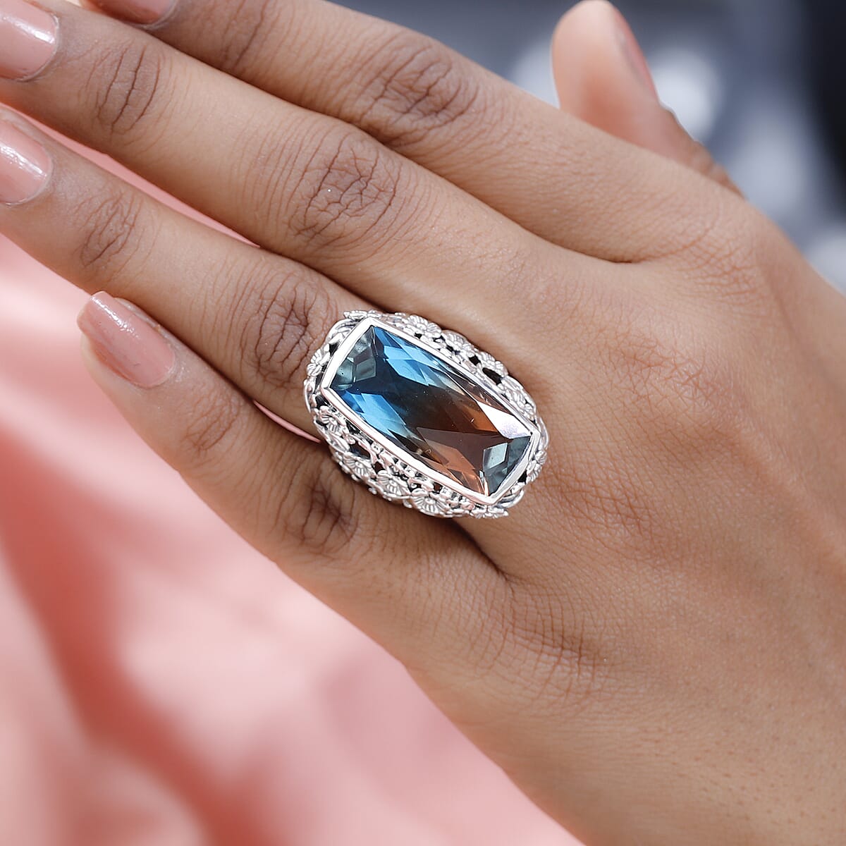 Aqua Terra Costa Quartz (Triplet) Solitaire Ring in Sterling Silver 19.35 ctw image number 2