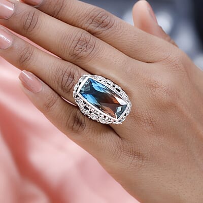 Artisan Crafted Aqua Terra Costa Quartz (Triplet) Solitaire Ring in Sterling Silver (Size 10.0) 19.35 ctw