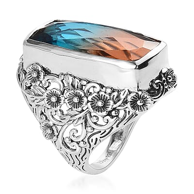Artisan Crafted Aqua Terra Costa Quartz (Triplet) Solitaire Ring in Sterling Silver (Size 10.0) 19.35 ctw