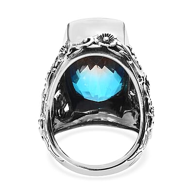 Artisan Crafted Aqua Terra Costa Quartz (Triplet) Solitaire Ring in Sterling Silver (Size 10.0) 19.35 ctw