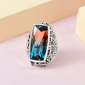 Artisan Crafted Aqua Terra Costa Quartz (Triplet) Solitaire Ring in Sterling Silver (Size 7.0) 19.35 ctw