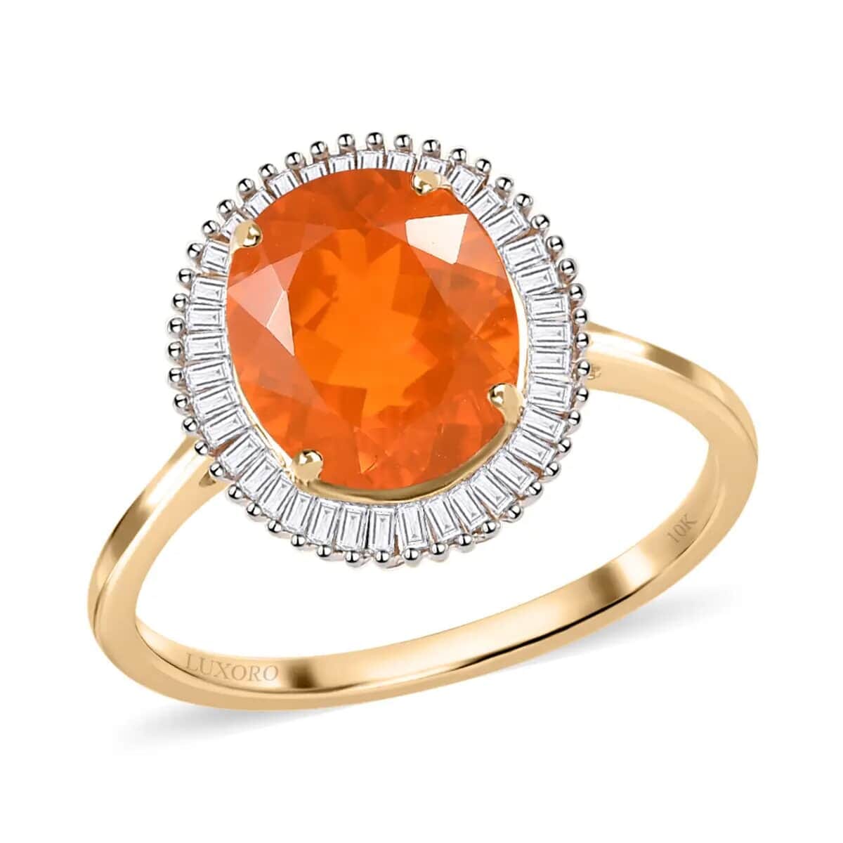 LUXORO 10K Yellow Gold AAA Brazilian Fire Opal and Diamond Halo Ring 1.90 Grams 2.15 ctw (Delivery in 12-15 Business Days) image number 0