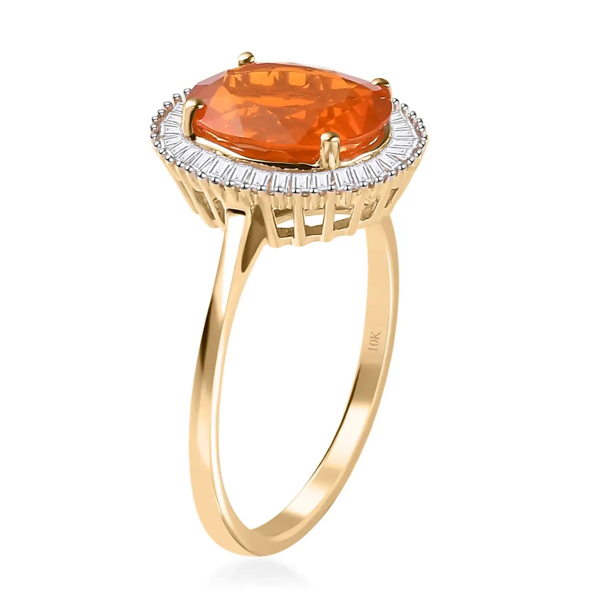 LUXORO 10K Yellow Gold AAA Brazilian Fire Opal and Diamond Halo Ring 1.90 Grams 2.15 ctw (Delivery in 12-15 Business Days) image number 3