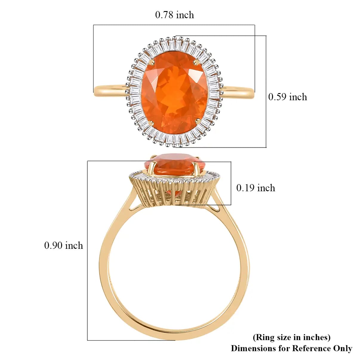 LUXORO 10K Yellow Gold AAA Brazilian Fire Opal and Diamond Halo Ring 1.90 Grams 2.15 ctw (Delivery in 12-15 Business Days) image number 6