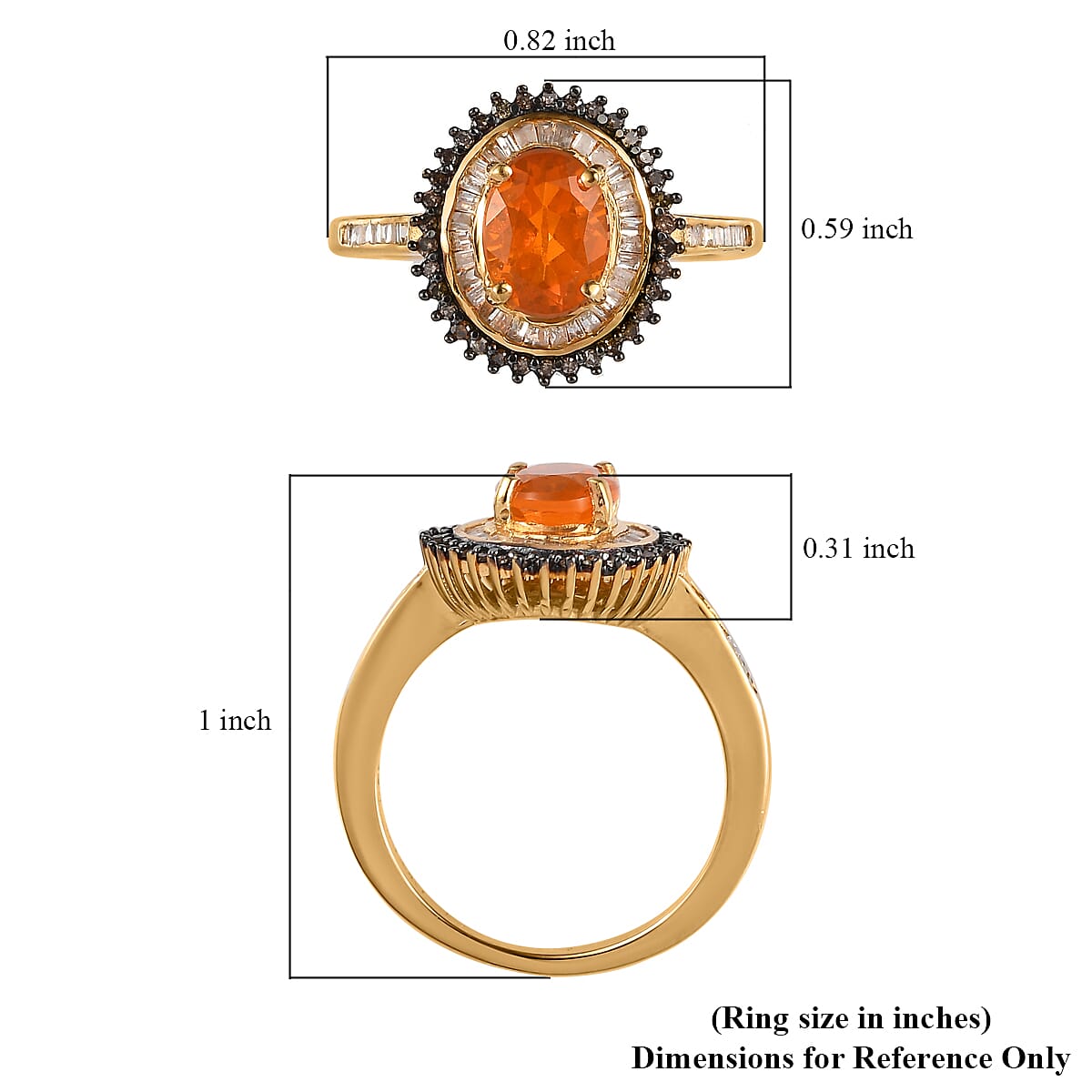 Premium Brazilian Fire Opal, Natural Champagne and White Diamond Sunburst Ring in Vermeil Yellow Gold Over Sterling Silver (Size 10.0) 1.30 ctw