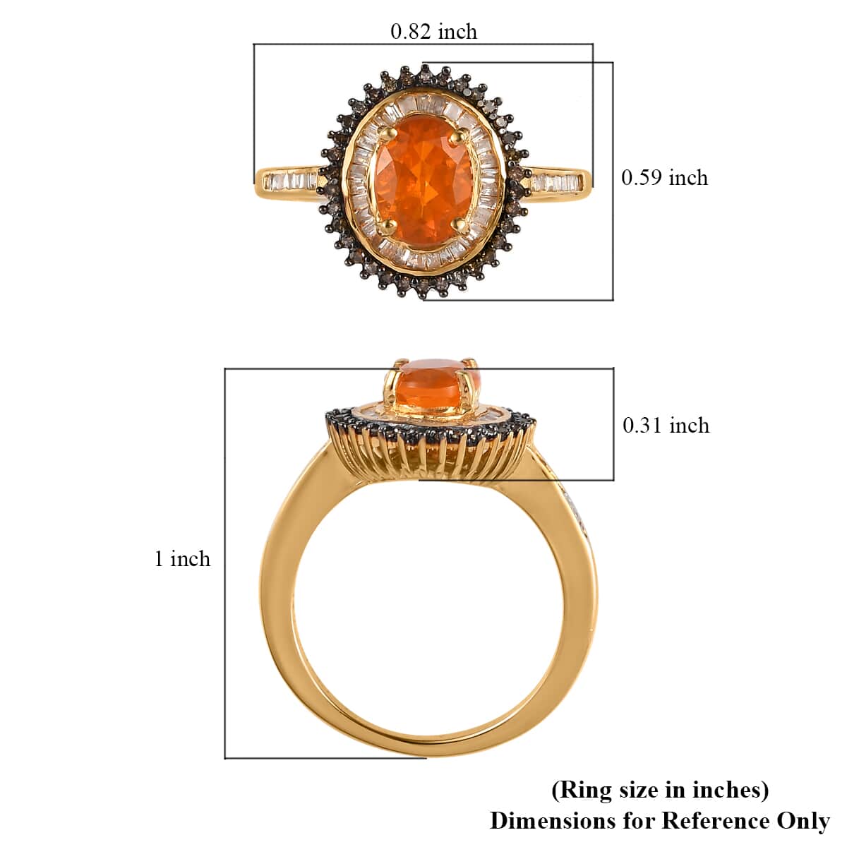 Premium Brazilian Fire Opal, Natural Champagne and White Diamond Sunburst Ring in Vermeil Yellow Gold Over Sterling Silver 1.30 ctw image number 5