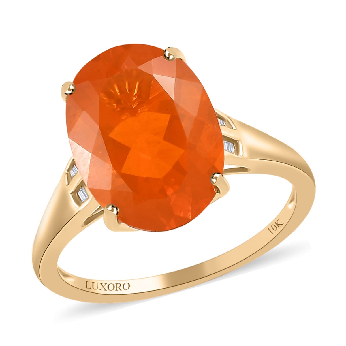 LUXORO 10K Yellow Gold AAA Brazilian Fire Opal and G-H I3 Diamond Ring 2 Grams 4.10 ctw (Delivery in 7-10 Business Days) image number 0