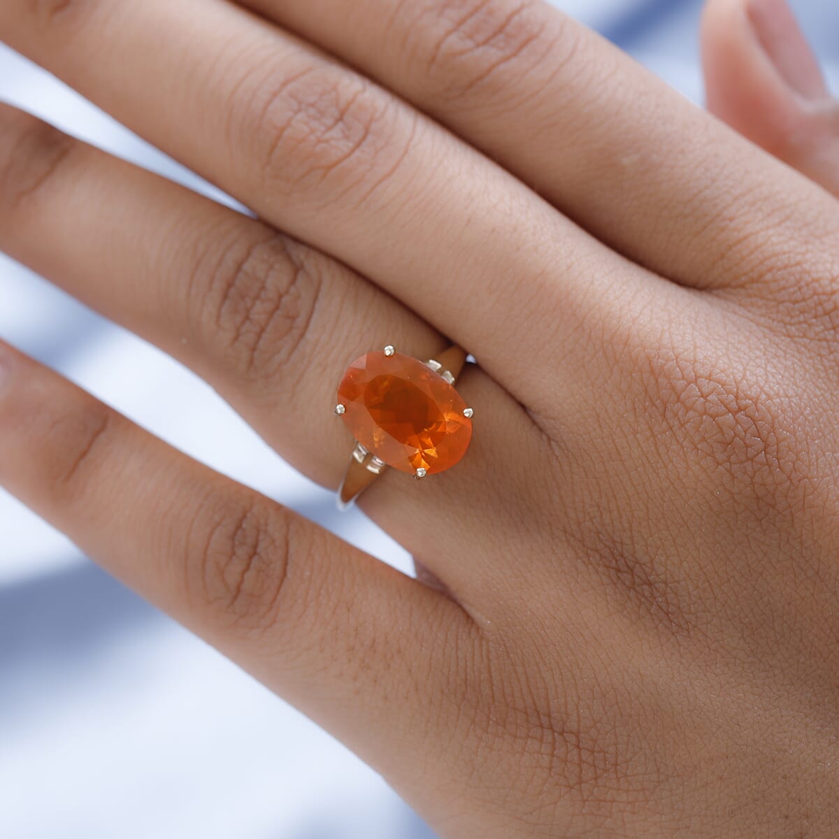 LUXORO 10K Yellow Gold AAA Brazilian Fire Opal and G-H I3 Diamond Ring 2 Grams 4.10 ctw (Delivery in 7-10 Business Days) image number 2