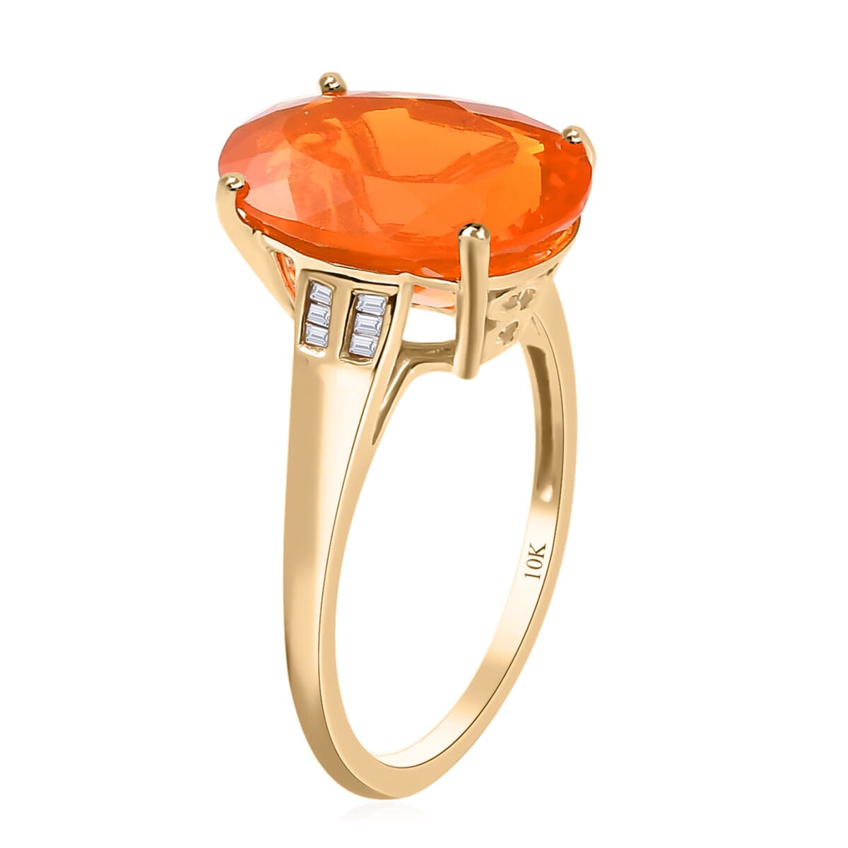 LUXORO 10K Yellow Gold AAA Brazilian Fire Opal and G-H I3 Diamond Ring 2 Grams 4.10 ctw (Delivery in 7-10 Business Days) image number 3