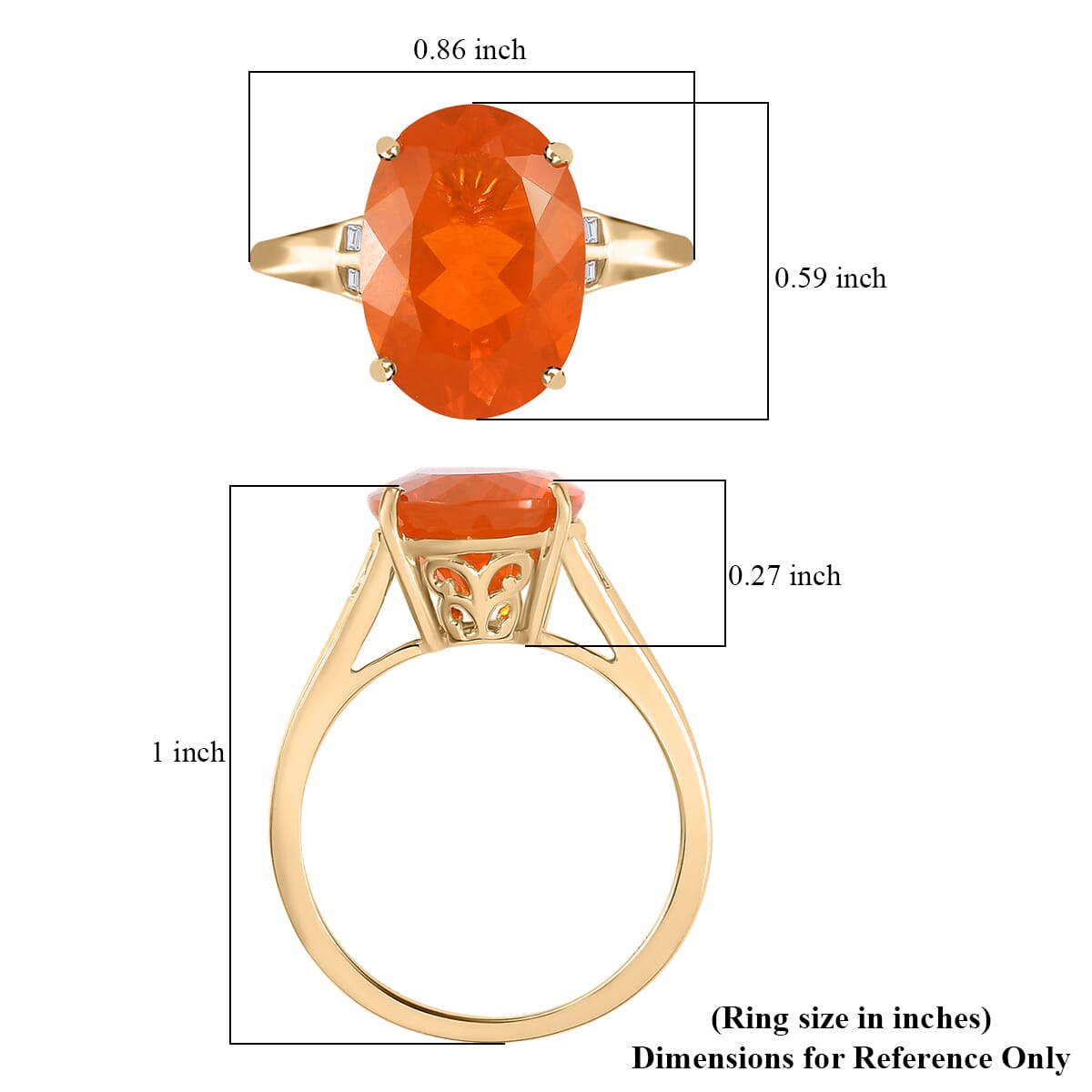 LUXORO 10K Yellow Gold AAA Brazilian Fire Opal and G-H I3 Diamond Ring 2 Grams 4.10 ctw (Delivery in 7-10 Business Days) image number 5
