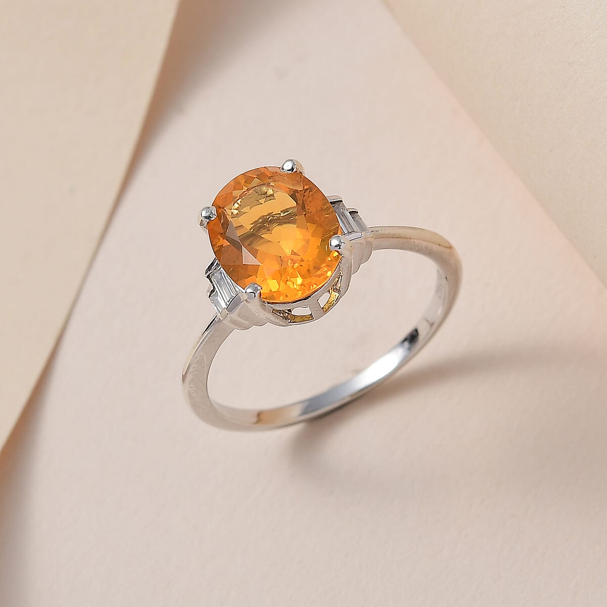 Premium Brazilian Fire Opal and Moissanite Ring in Platinum Over Sterling Silver (Size 9.0) 1.85 ctw image number 1