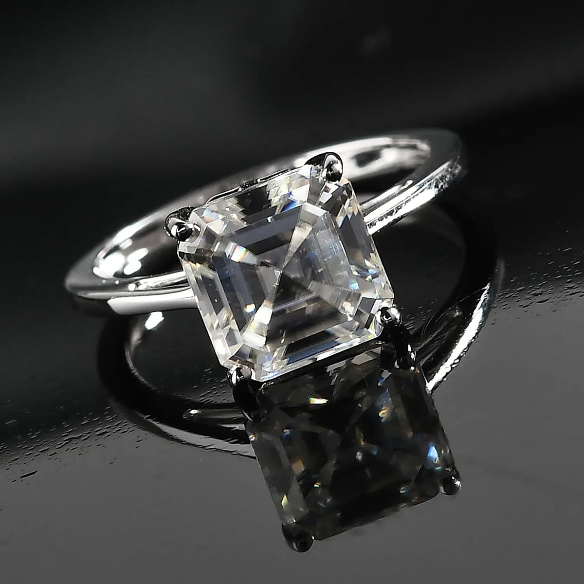 10K White Gold Asscher Cut Moissanite Solitaire Ring (Size 10.0) 1.90 Grams 2.10 ctw image number 1
