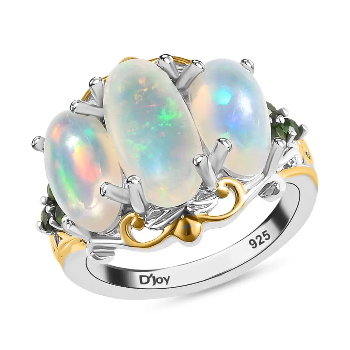 Ethiopian Welo Opal Ring with Chrome Diopside in Vermeil YG and Platinum Over Sterling Silver,Statement Rings For Women 4.65 ctw image number 0