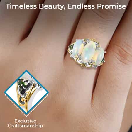 Ethiopian Welo Opal Ring with Chrome Diopside in Vermeil YG and Platinum Over Sterling Silver,Statement Rings For Women 4.65 ctw image number 2