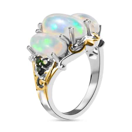 Ethiopian Welo Opal Ring with Chrome Diopside in Vermeil YG and Platinum Over Sterling Silver,Statement Rings For Women 4.65 ctw image number 3