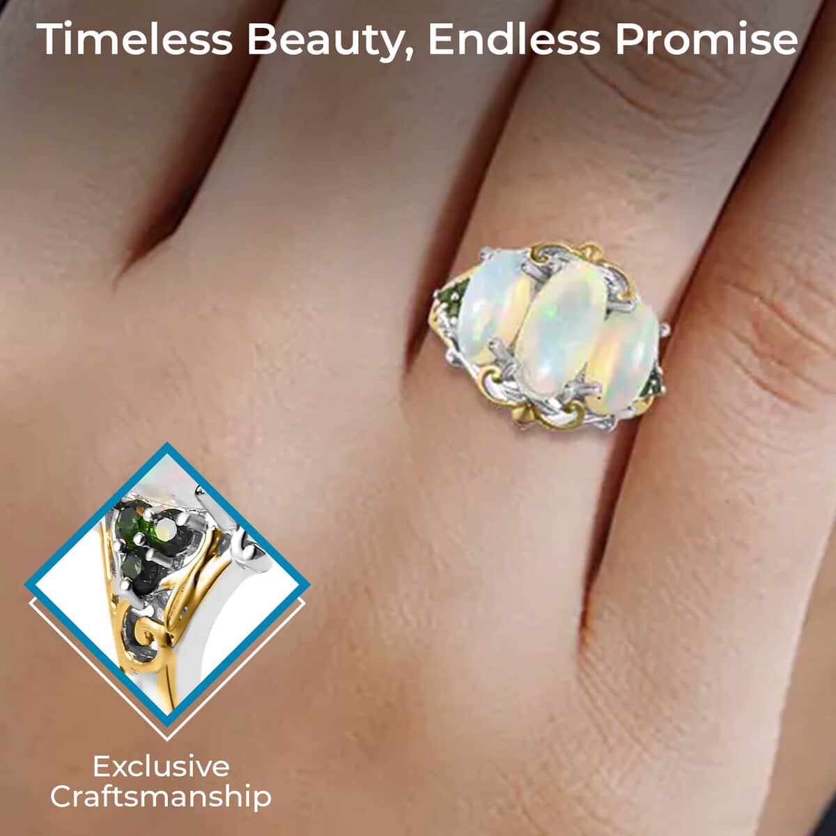 Premium Ethiopian Welo Opal Ring with Chrome Diopside in Vermeil YG and Platinum Over Sterling Silver,Statement Rings For Women 3.50 ctw (Size 9.0) image number 2