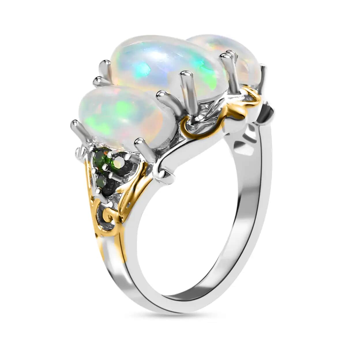 Premium Ethiopian Welo Opal Ring with Chrome Diopside in Vermeil YG and Platinum Over Sterling Silver,Statement Rings For Women 3.50 ctw (Size 9.0) image number 3