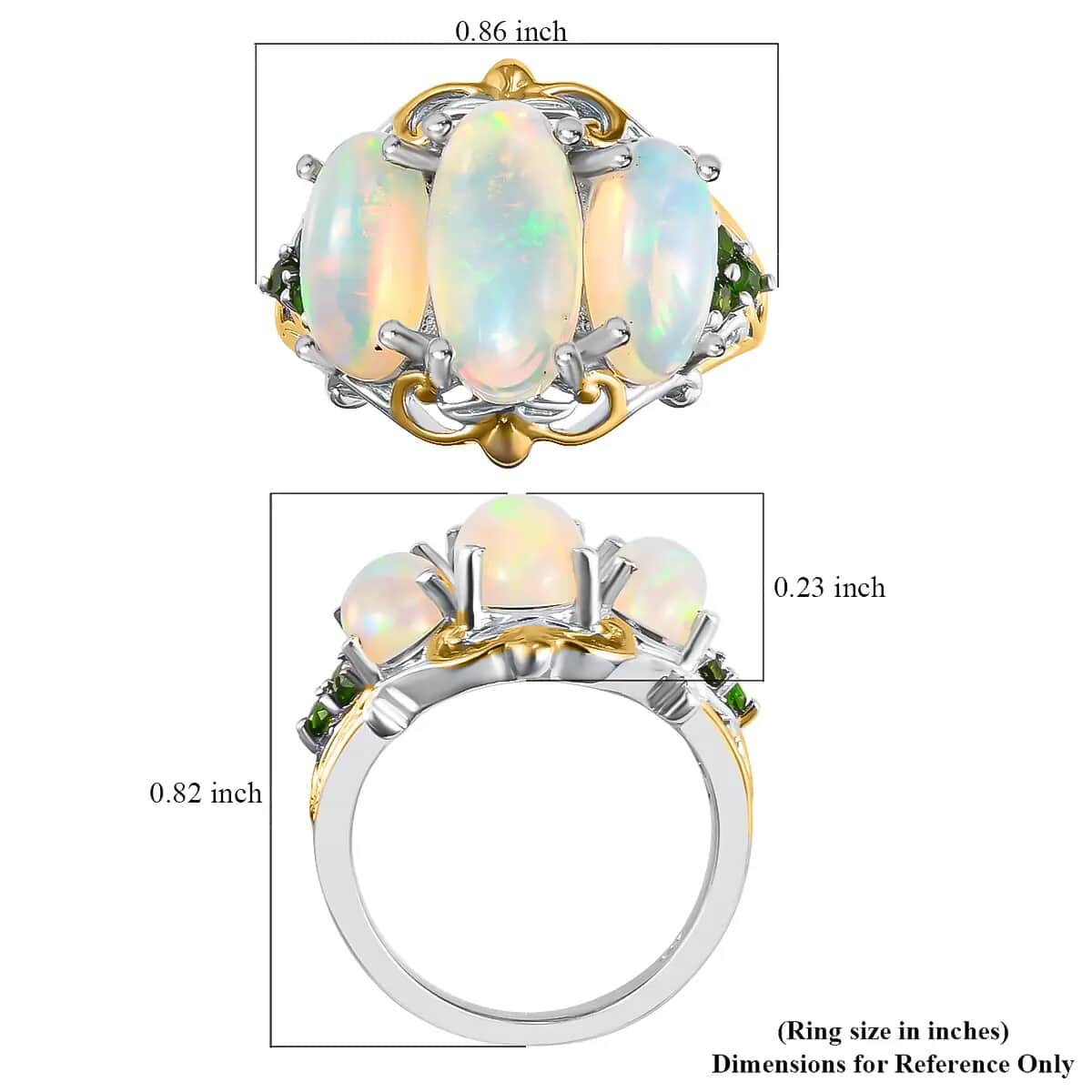 Premium Ethiopian Welo Opal Ring with Chrome Diopside in Vermeil YG and Platinum Over Sterling Silver,Statement Rings For Women 3.50 ctw (Size 9.0) image number 6