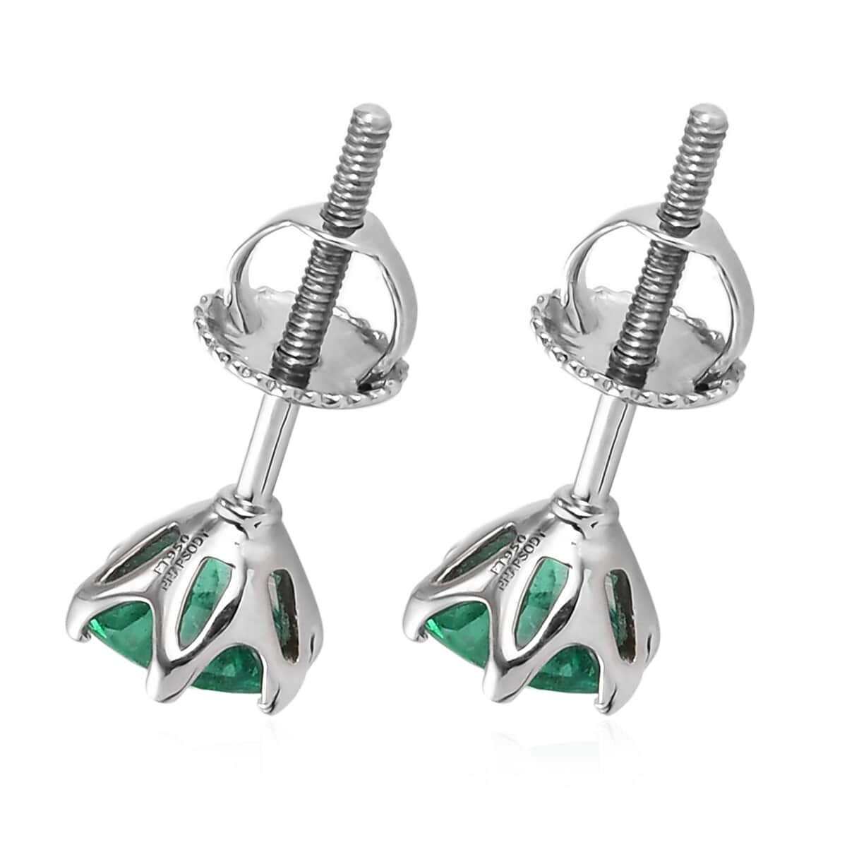 Rhapsody 950 Platinum AAAA Kagem Zambian Emerald Solitaire Stud Earrings 1.65 ctw image number 3
