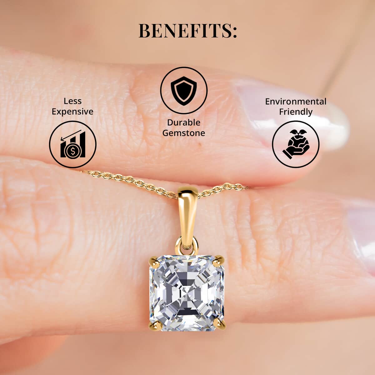 Mother's Day Special Luxoro 10K Yellow Gold Asscher Cut Moissanite Solitaire Pendant 2.50 ctw image number 4