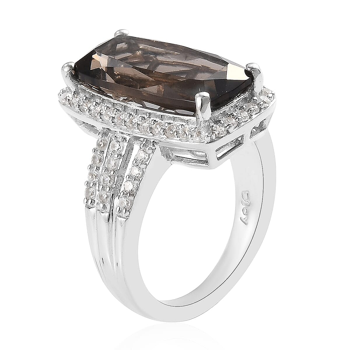 Colombianite and Natural White Zircon Ring in Platinum Over Sterling Silver (Size 10.0) 5.15 ctw