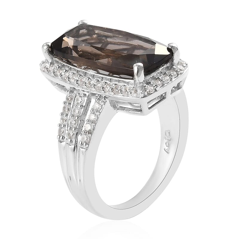 Colombianite and Natural White Zircon Ring in Platinum Over Sterling Silver (Size 10.0) 5.15 ctw