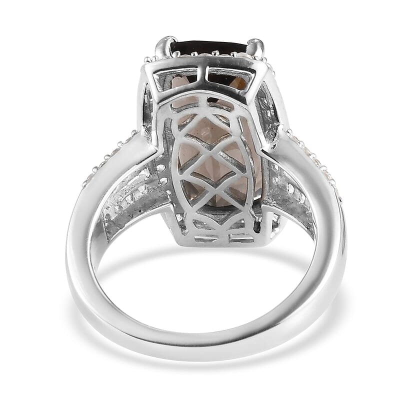 Colombianite and Natural White Zircon Ring in Platinum Over Sterling Silver (Size 10.0) 5.15 ctw