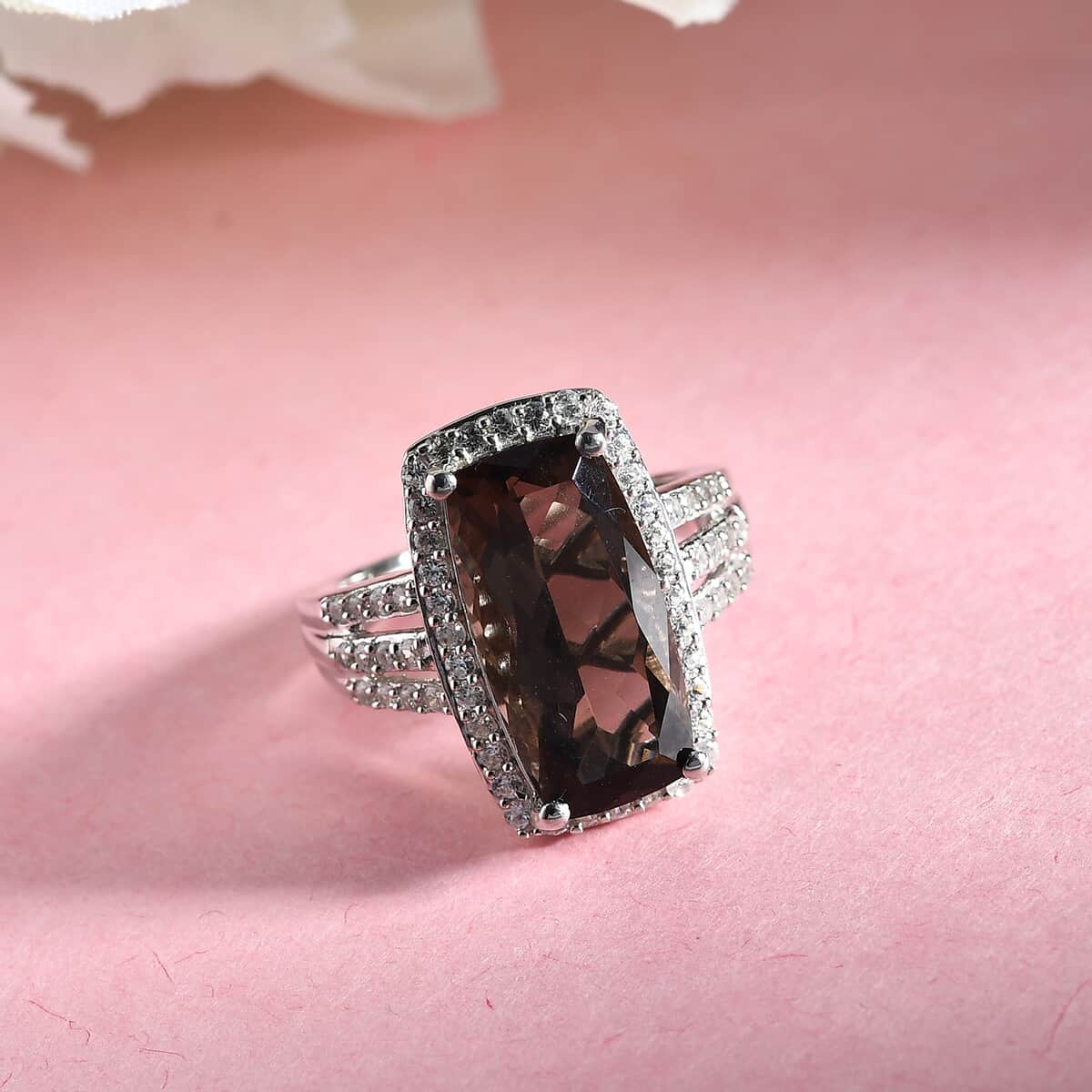 Colombianite and White Zircon Ring in Platinum Over Sterling Silver (Size 7.0) 5.15 ctw image number 1
