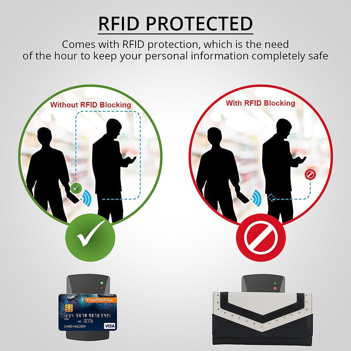 UNION CODE Black and White Genuine Leather RFID Women's Wallet image number 1