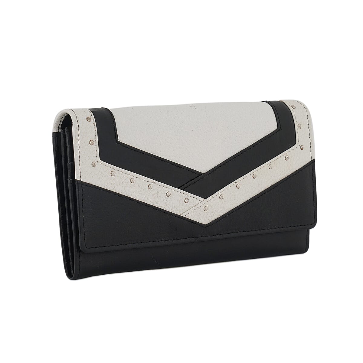 UNION CODE Black and White Genuine Leather RFID Women's Wallet image number 3