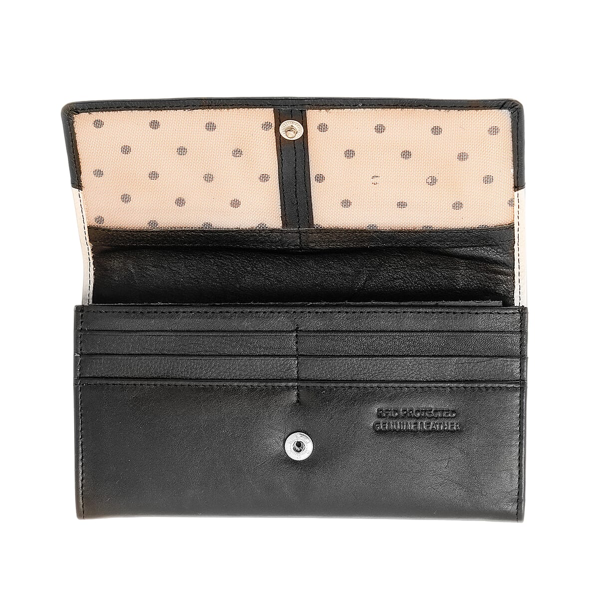 UNION CODE Black and White Genuine Leather RFID Women's Wallet image number 6