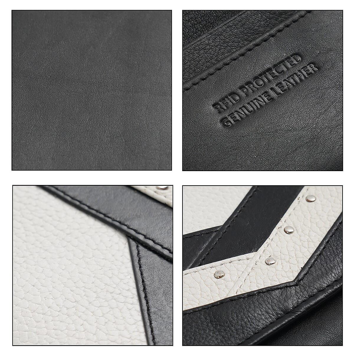 UNION CODE Black and White Genuine Leather RFID Women's Wallet image number 7