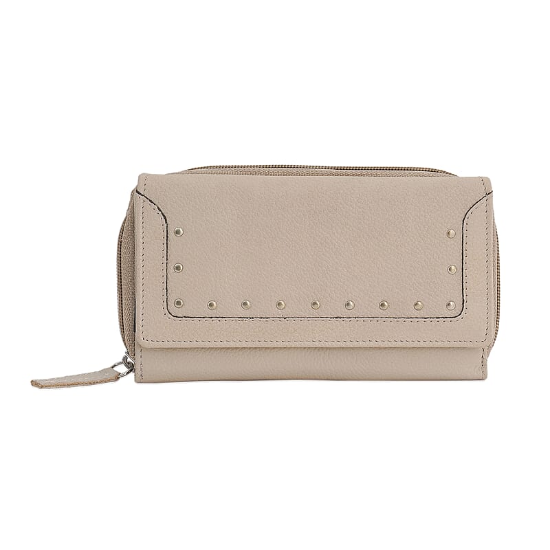 Union Code Soft Beige RFID Tri-Fold Multi Functional Genuine Leather Women's Wallet