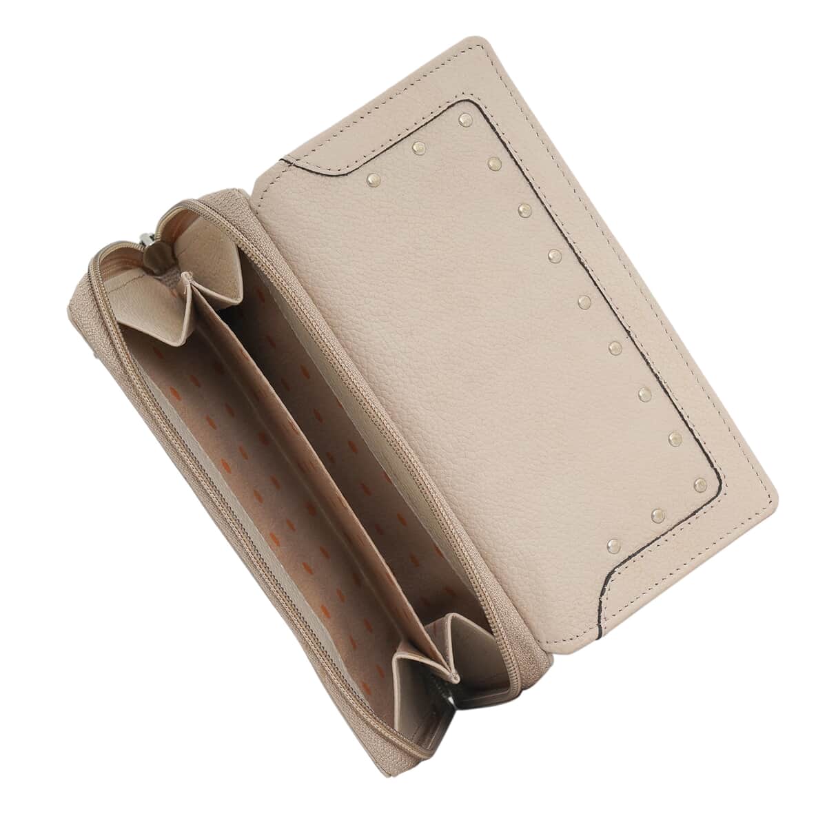UNION CODE Soft Beige RFID Tri-Fold Multi Functional Genuine Leather Women's Wallet image number 5