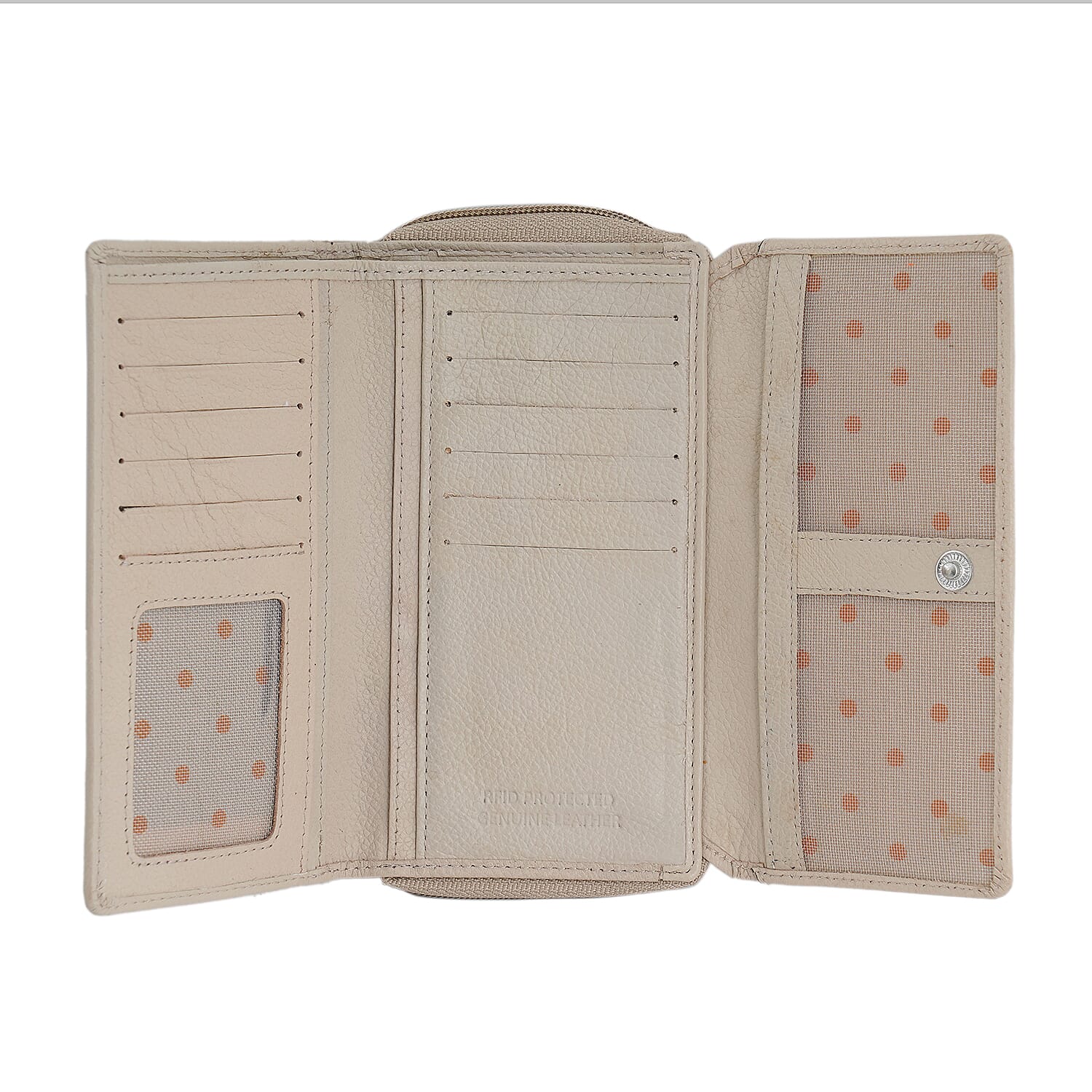 Union Code Soft Beige RFID Tri-Fold Multi Functional Genuine Leather Women's Wallet