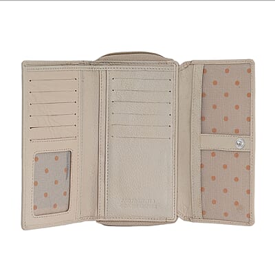 Union Code Soft Beige RFID Tri-Fold Multi Functional Genuine Leather Women's Wallet