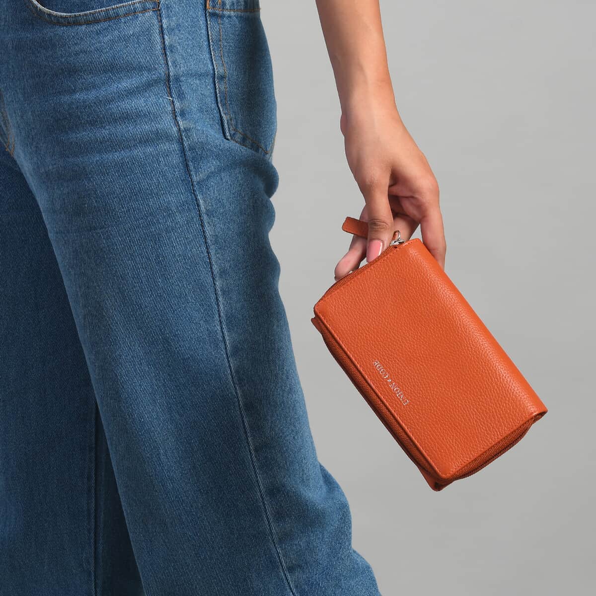Union Code Orange RFID Tri-Fold Multi Functional Genuine Leather Women's Wallet image number 2