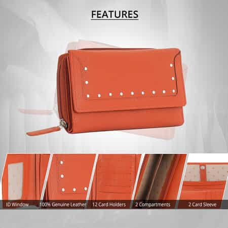 Union Code Orange RFID Tri-Fold Multi Functional Genuine Leather Women's Wallet image number 4