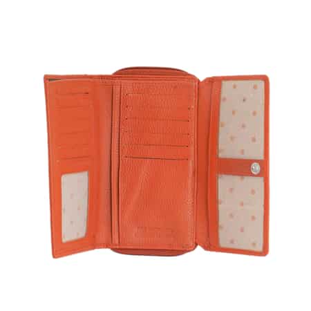 Union Code Orange RFID Tri-Fold Multi Functional Genuine Leather Women's Wallet image number 6