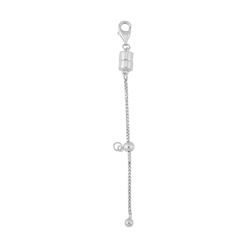 Rhodium Over Sterling Silver 2inch Extender Box Chain with Magnetic Lock, 9mm Lobster Lock and 4mm Adjustable Ball